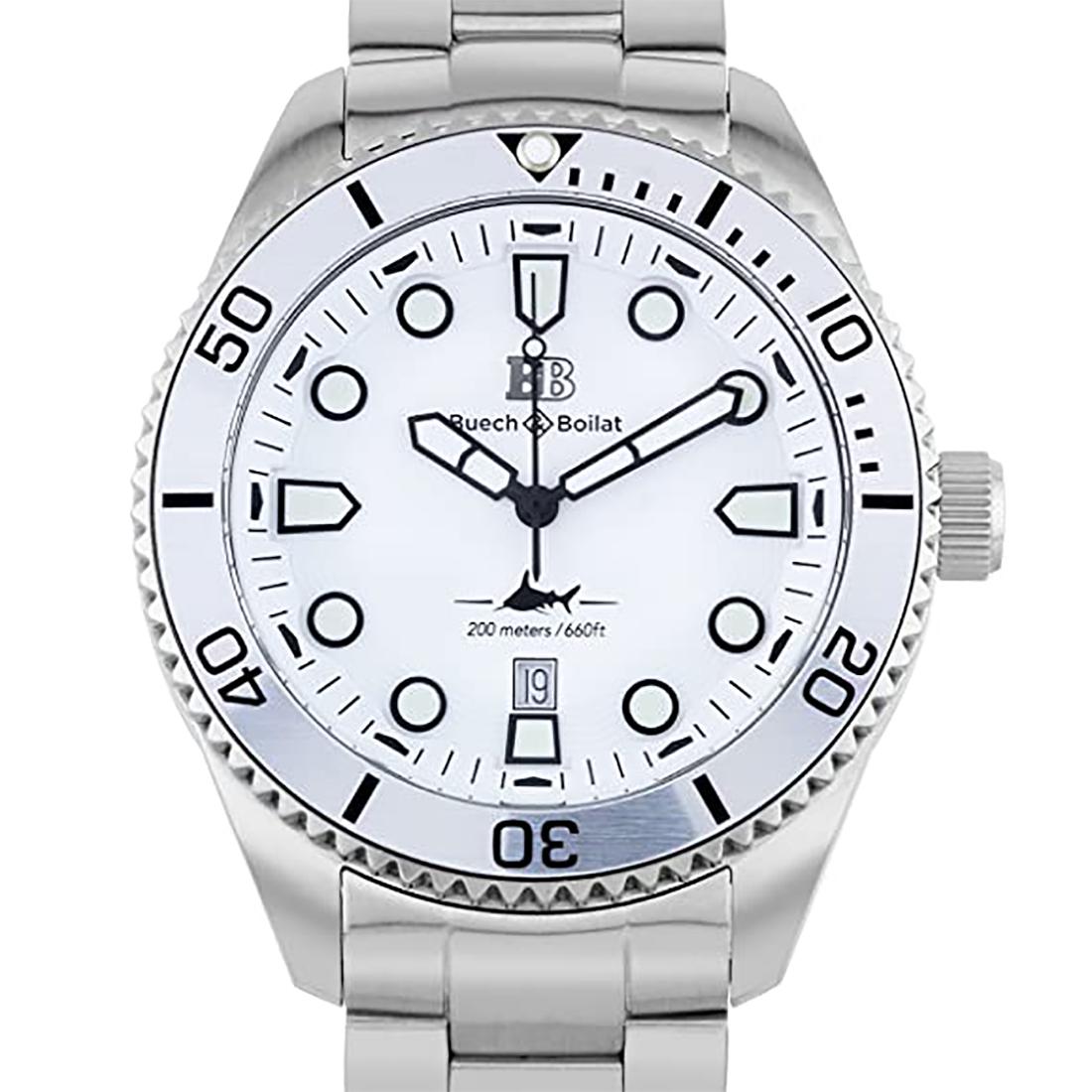 Buech & Boilat Thresher Men's Swiss Diver Watch -: In a new direction Buech & Boilat has decided to feature a diver watch. The Thresher is here, in a beautiful array of colors and following the classic "diver style" the Thresher is a perfect fit and m