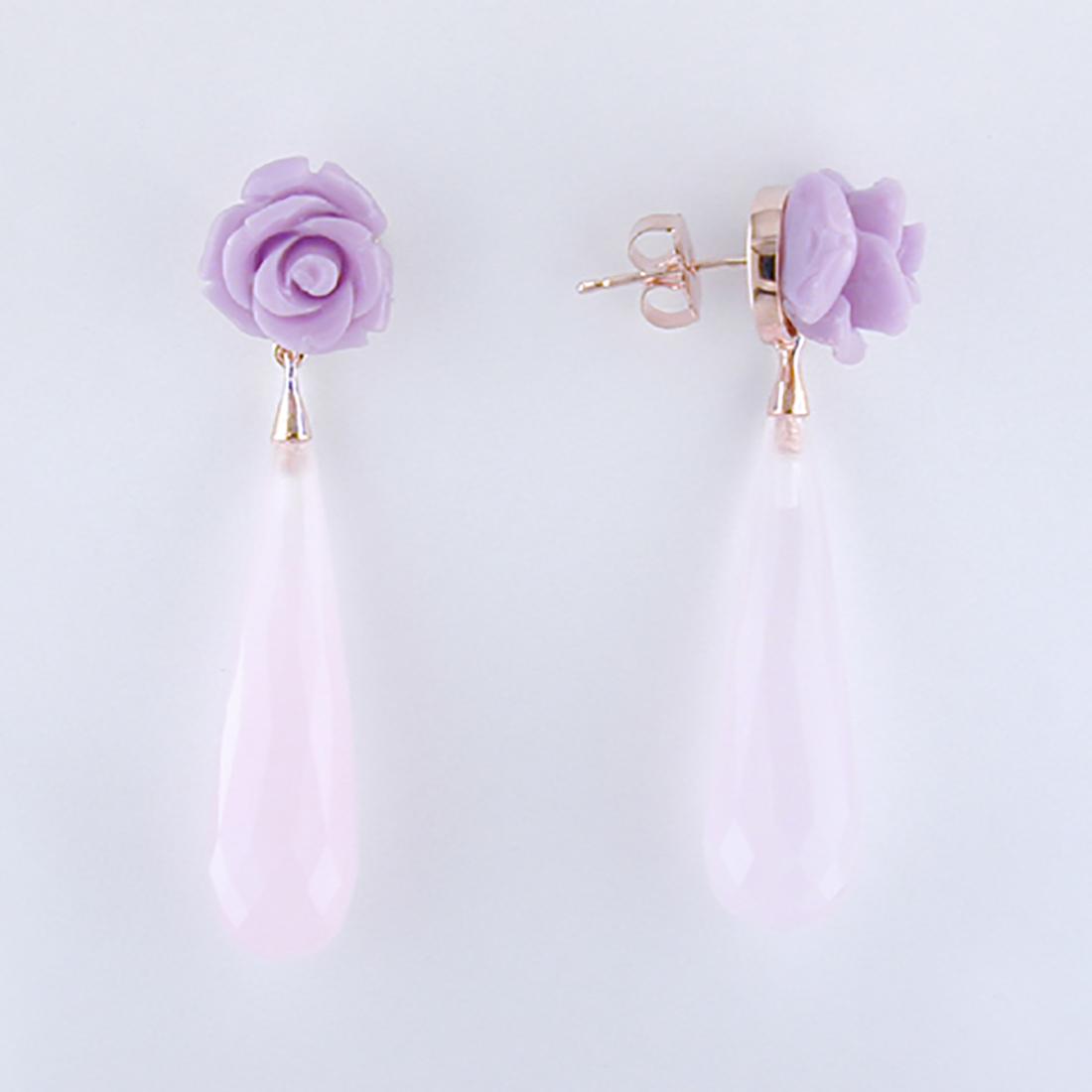 Carved Rosette Pink Fashion Dangle Earrings: Carved Rosette Pink Fashion Dangle Earrings • Dimesion: 50 mm X 12.3 mm• Total Weight: 12 grams • Backing: Butterfly