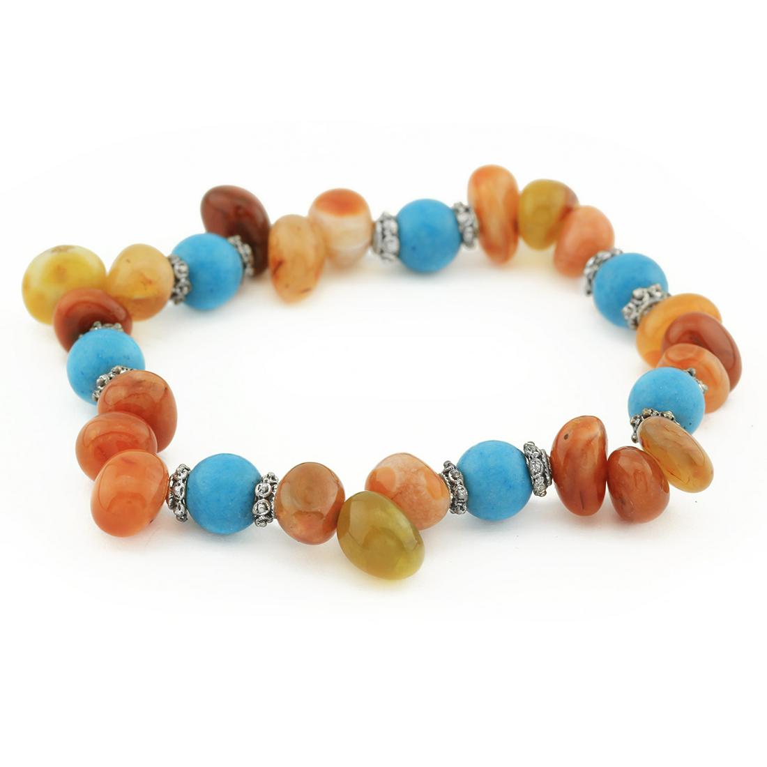 Sterling Silver Turquoise & Orange Bead Bracelet: • Stone: Bead Turquoise and Orange• Weight: 21.4 gr• Metal Color: Silver• Disclaimer: Gemstones may feature inclusions or imperfections and the images are enhanced.