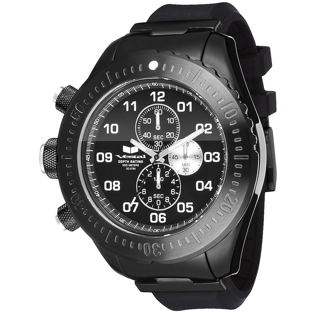 Vestal Men's ZR-4 Diver Chrono Oversized Silicone Watch: The ZR-4 Diver is a premium timepiece designed specifically to withstand the physical realities of deep water diving up to 30 atmospheres of pressure. The ZR-4 Diver has vintage ‘70s diver influ