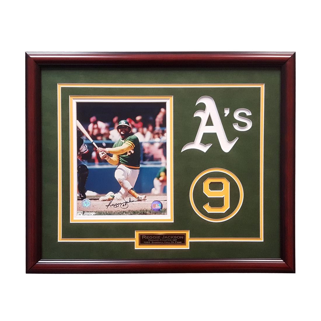 Reggie Jackson Oakland Athletics 20x16 Showcase GFA: Reginald Martinez "Reggie" Jackson (born May 18, 1946) is a baseball legend who played 21 seasons in Major League Baseball for four different teams (1967–1987). He was nicknamed "Mr. October" fo