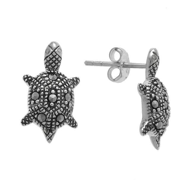 Sterling Silver Marcasite Turtle Earrings: Slow and steady wins the race—and the look! Addison Lane’s whimsical turtles from the Animal Kingdom collection will quickly endear themselves to you as these provide an oft-needed lighter