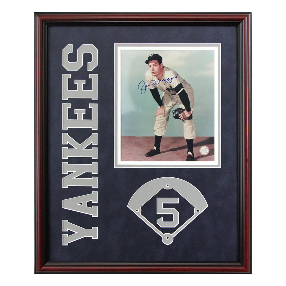 Joe DiMaggio New York Yankees Framed Signed GFA: Bigger than the game that made him an American icon, Joe DiMaggio, the man, enchanted a nation and earned a revered place in history with his natural grace, undeniable power, and unparalleled 56-game 