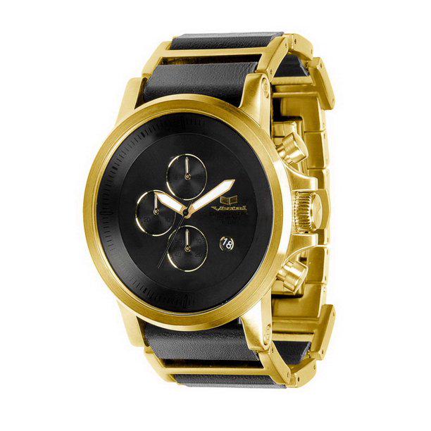 Vestal Plexi Leather Watch - Gold/Black: The Plexi Leather features a premium Japanese chronograph movement, surrounded by a 48mm wide, surgical-grade stainless steel case. The Plexi’s band consists of a combination of s