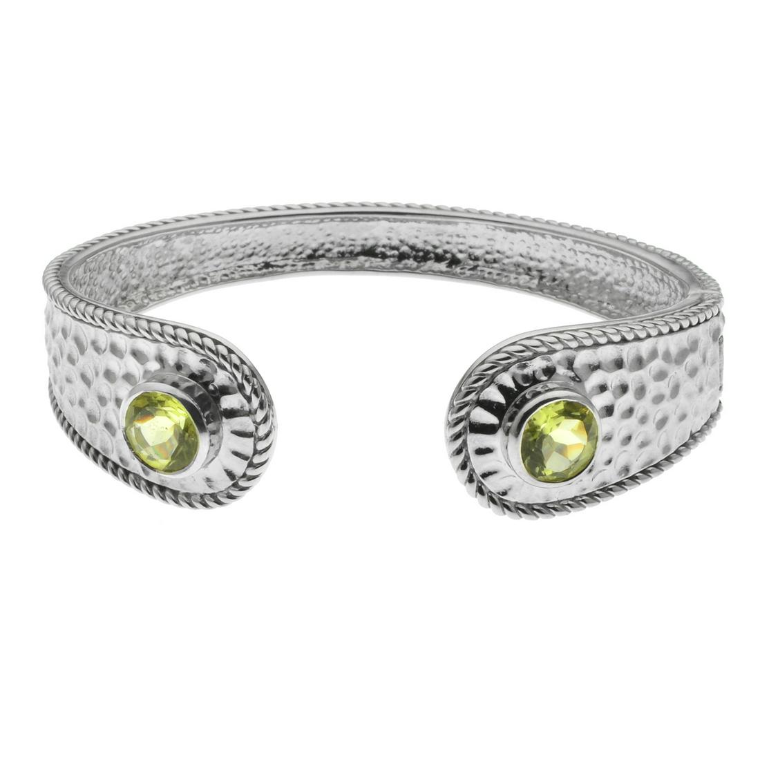 Sterling Silver Lemon Qtz Hammered Hinged Bangle: Sterling Silver Lemon Qtz Hammered Hinged Bangle • Metal: Sterling Silver • Stone: Lemon Quartz