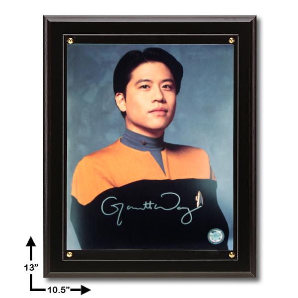Garrett Wang Star Trek:10.5x13 Black Plaque Signed: Kim attended Starfleet Academy from 2366 to 2370. (VOY: "Non Sequitur") During his last year at the Academy, he had a roommate named James Mooney MacAllister, who studied excessively, even at night. T