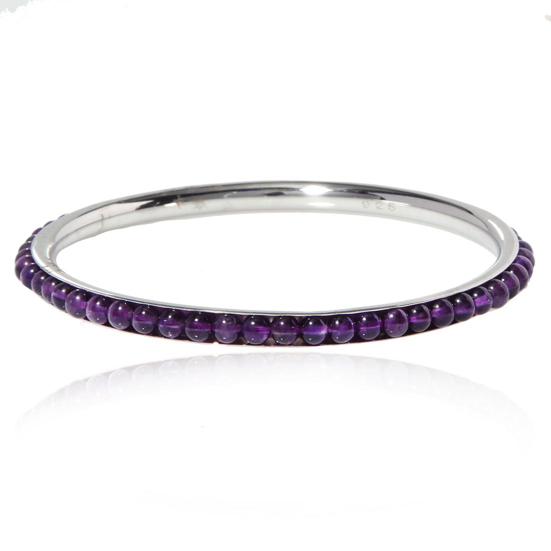 Sterling Silver Amethyst Bead Slip On Bangle 8": Sterling Silver Amethyst Bead Slip On Bangle 8" • Metal: Sterling Silver • Stone: Amethyst Bead