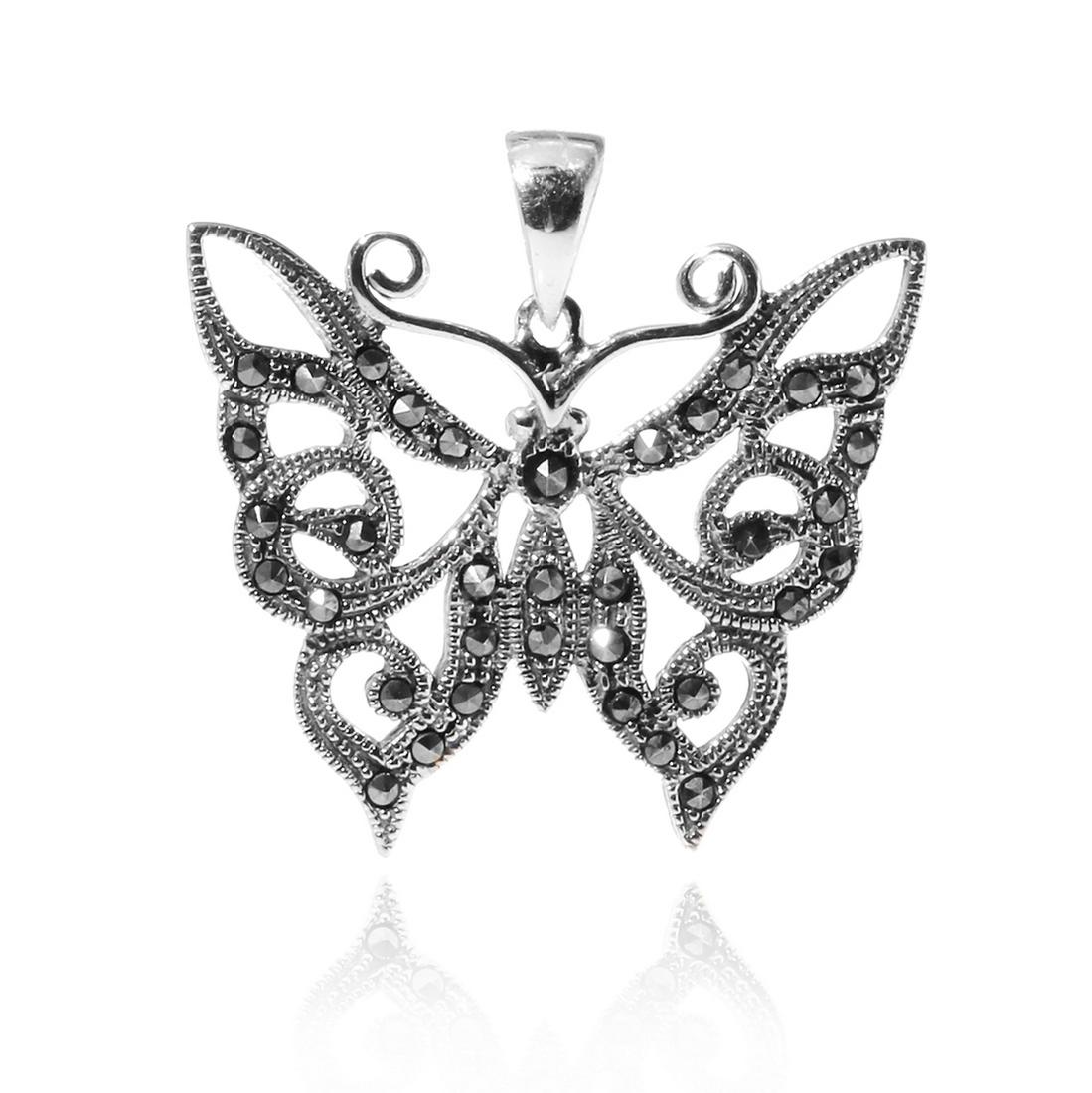 Sterling Silver Marcasite Butterfly Pendant: Sterling Silver Marcasite Butterfly Pendant • Metal: Sterling Silver • Stone: Marcasite