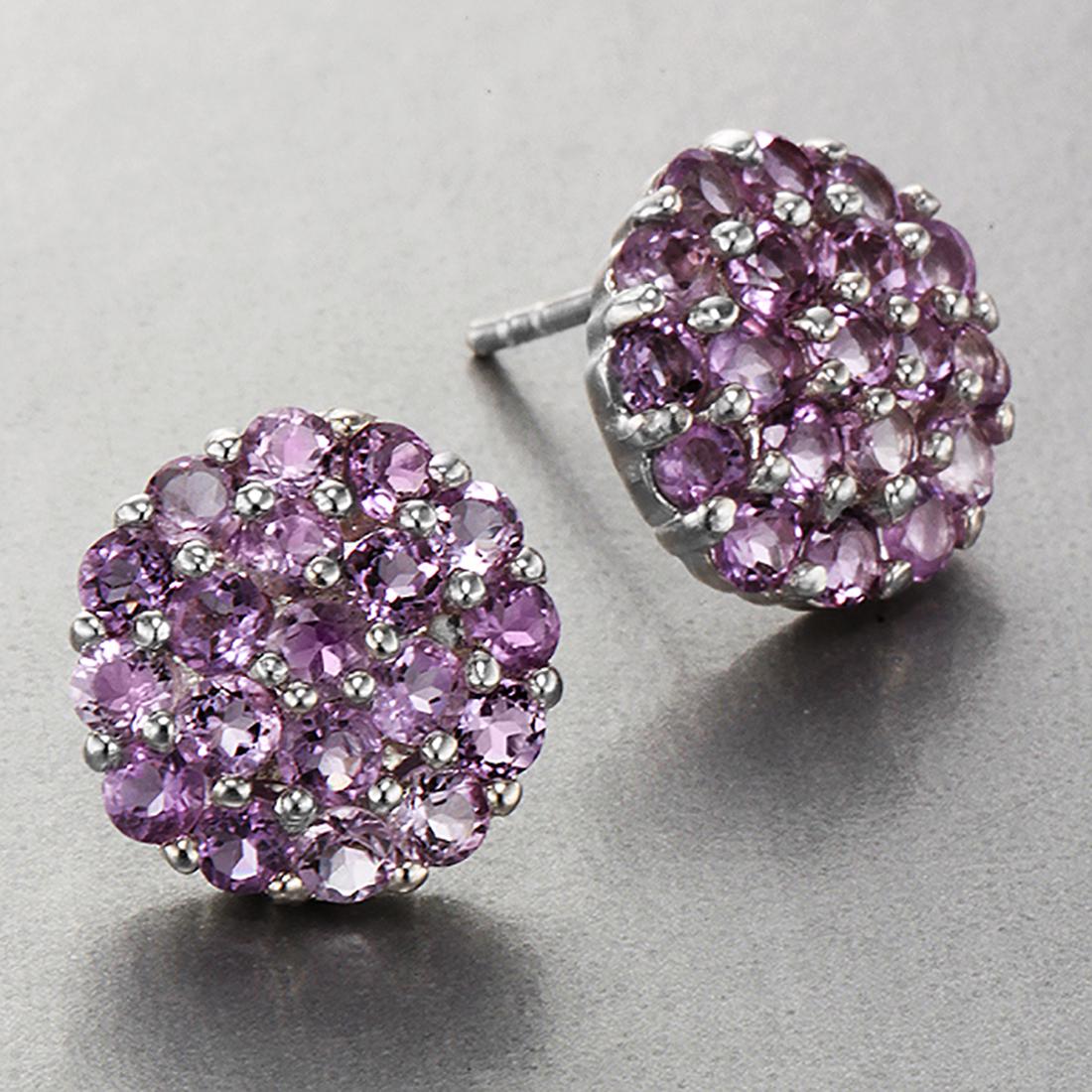 Sterling Silver Amethyst Cluster Stud Earrings: Sterling Silver Amethyst Cluster Stud Earrings