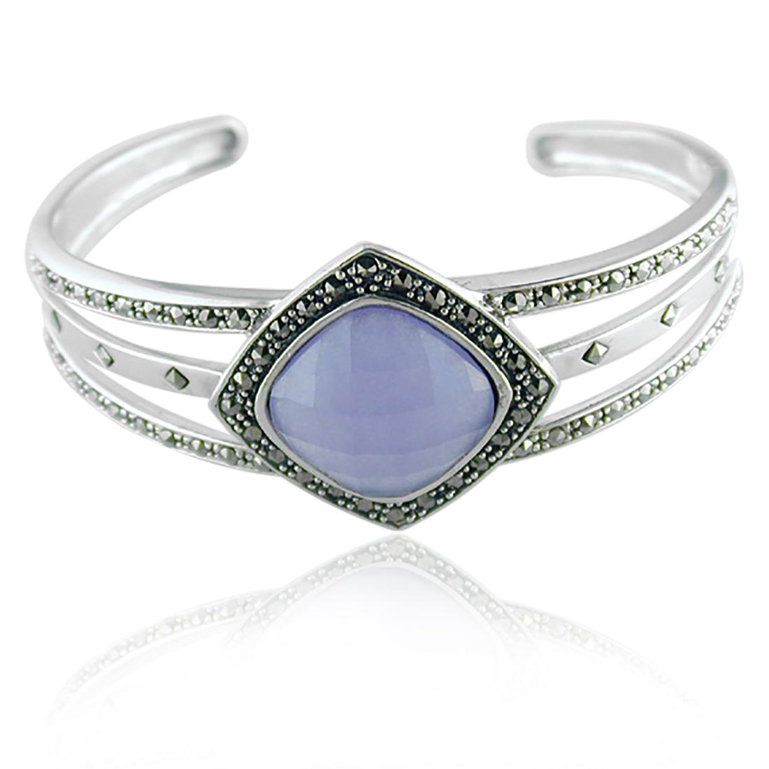 Sterling Silver Marcasite Lavender QTZ Cuff Bangle: Sterling Silver Marcasite Lavender QTZ Cuff Bangle