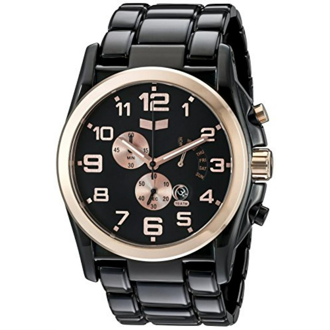 Vestal men's de novo black/rose gold watch: The De Novo is Vestal's new, fresh timepiece and lays claim to being the first Vestal with a day register. You can start and stop the measurement of minutes and seconds anytime you want with the chron