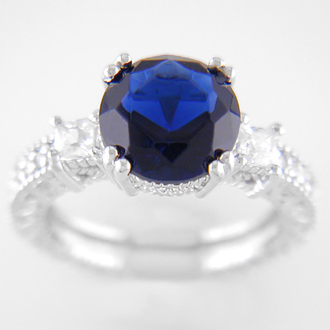 Silvertone Vintage Milgrain Blue CZ Ring SZ 7 (1 of 1)