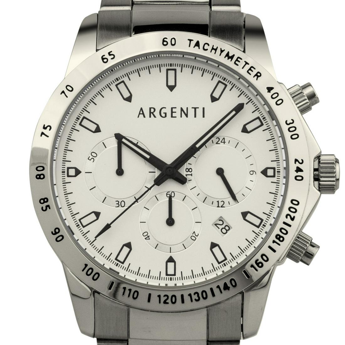 Argenti 42mm Case Multi-Function Chronograph Watch: Citizen/Miyota VD53B Quartz Movement, True Chronograph Functions, Tachymeter Scale,Visible Date Window, Multi.Textured Dial, Luminescent Hands and Hour MarkersRound Stainless Steel Case with 22mm Adju