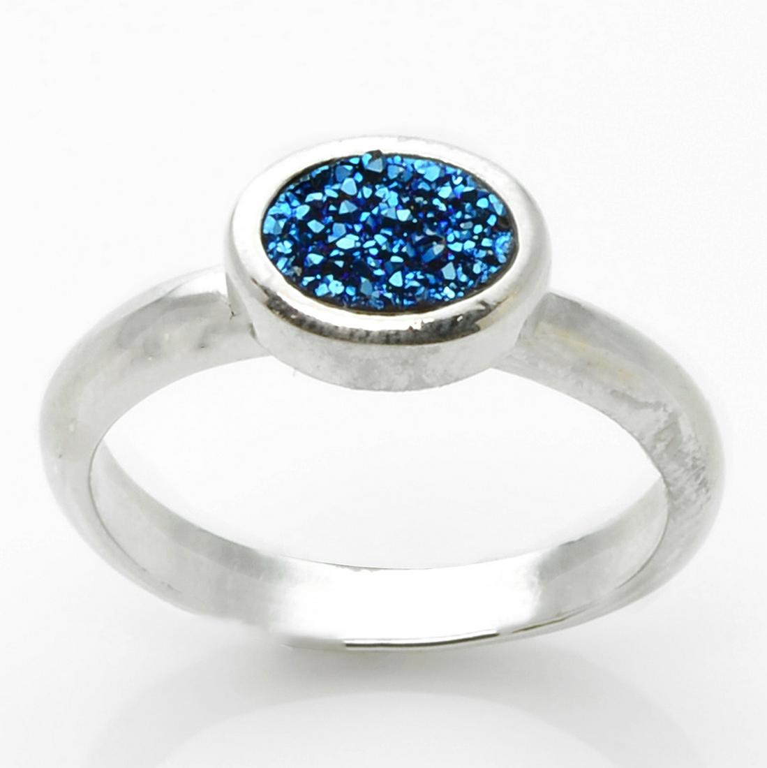 Silvertone Oval Blue Druzy  Ring Sz 8 (1 of 1)