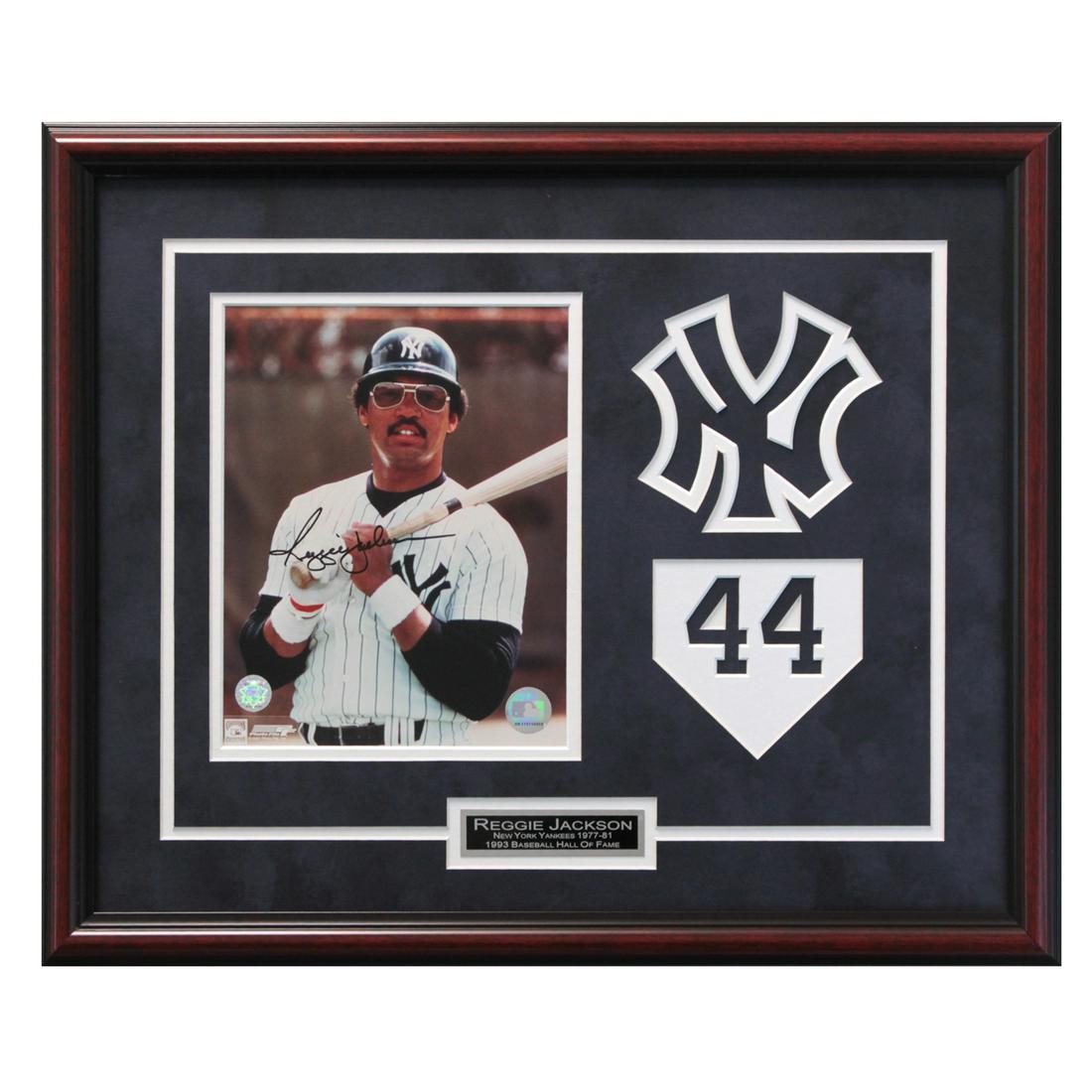 Reggie Jackson New York Yankeed Framed Signed GFA: Reginald Martinez "Reggie" Jackson (born May 18, 1946) is a baseball legend who played 21 seasons in Major League Baseball for four different teams (1967–1987). He was nicknamed "Mr. October" fo