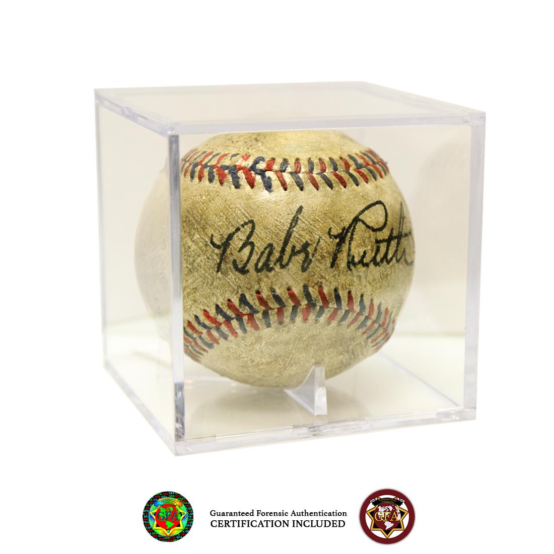 Babe Ruth Signed Red and Blue Stitched Baseball (1 of 1)