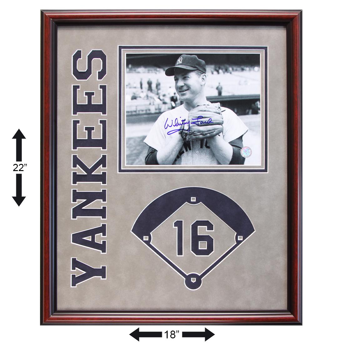 Whitey Ford New York Yankees Framed Signed GFA: Whitey Ford was the "money pitcher" on the great Yankee teams of the 1950s and early 1960s, earning Him the moniker "Chairman of the Board." The wily Southpaw's lifetime record of 236-106 gives him th