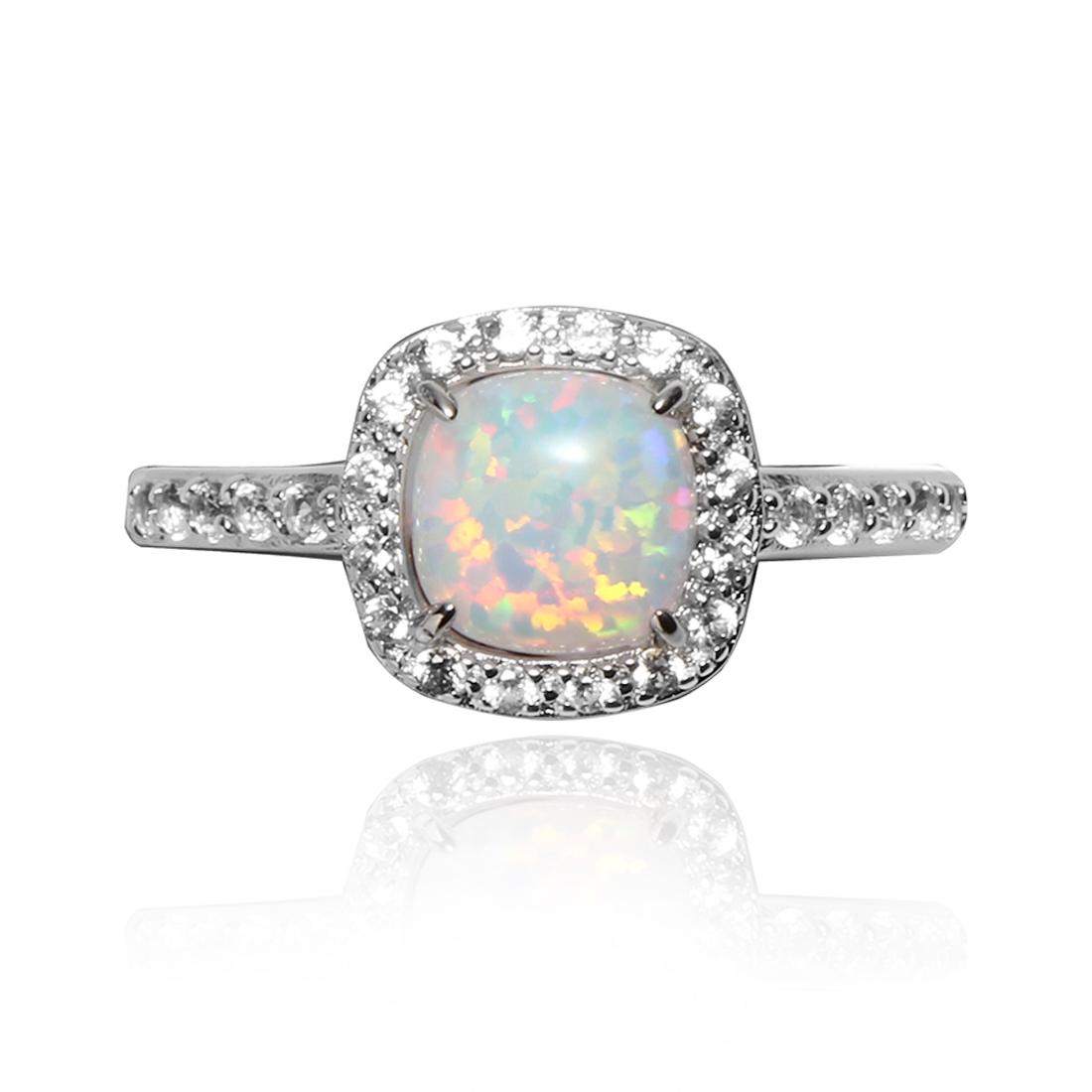 Sterling Silver Created Opal Halo Ring sz 7 (1 of 3)