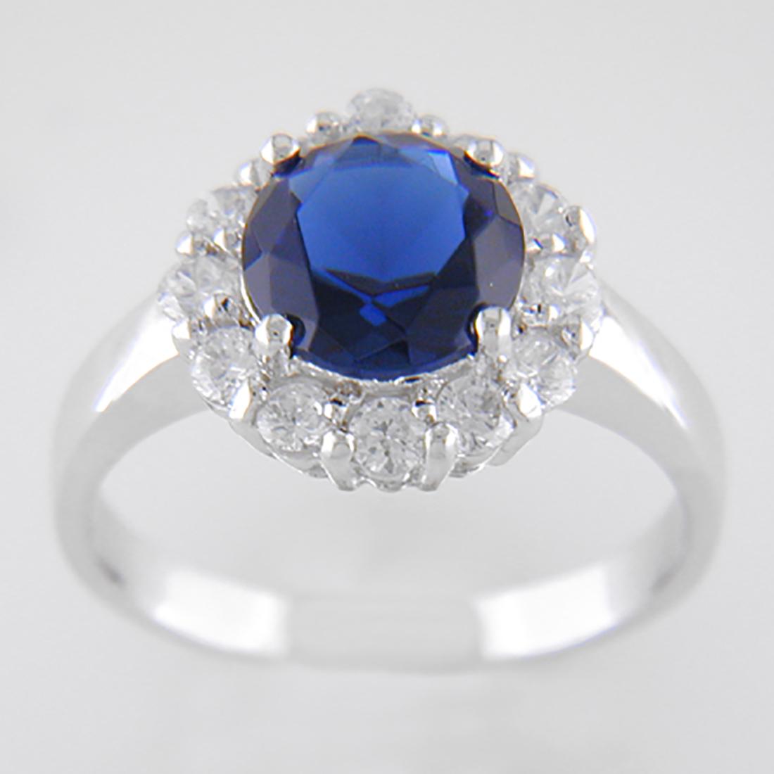 Silvertone Round Blue Halo CZ Ring SZ 7 (1 of 1)