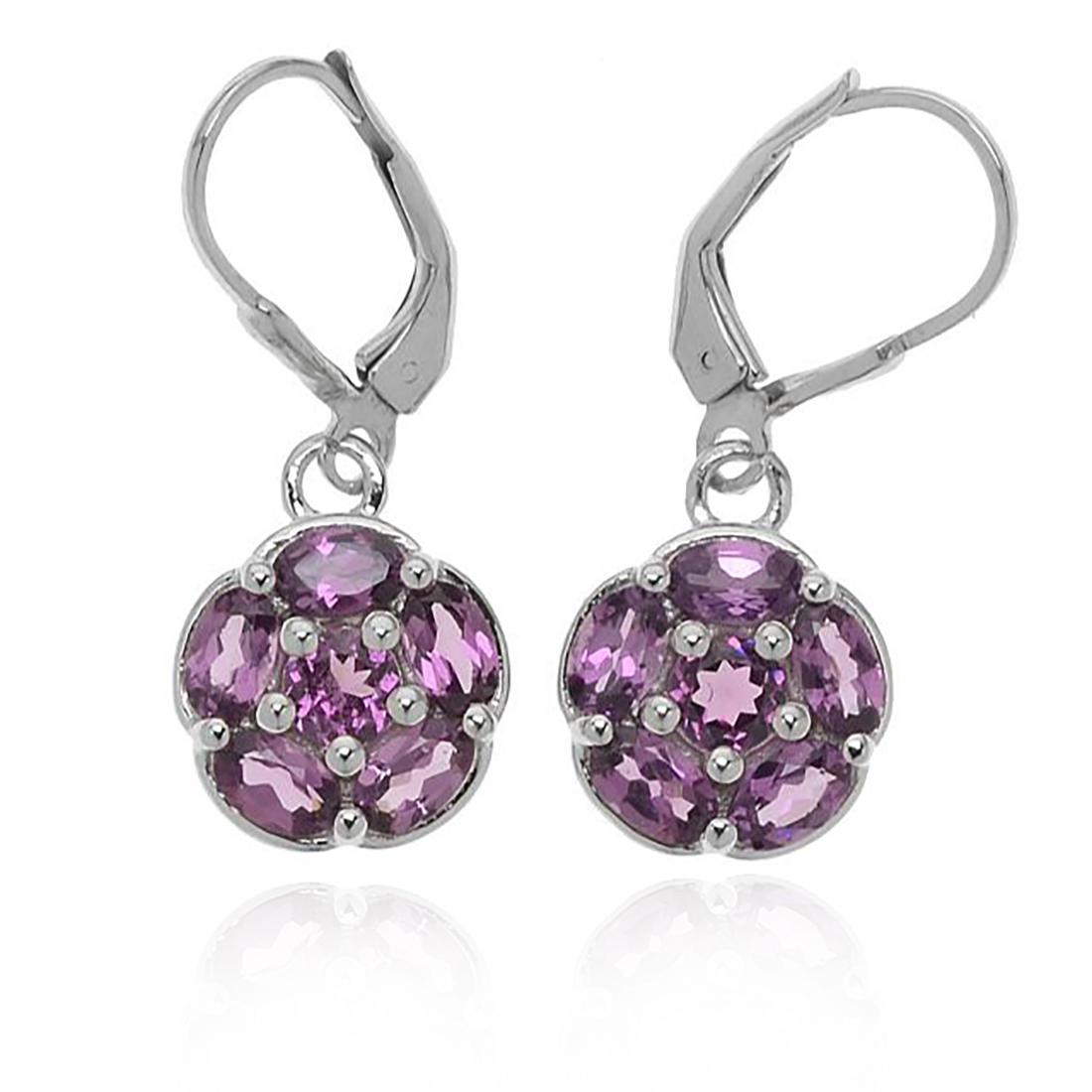 Sterling Silver Purple Garnet Leverback Earrings: Sterling Silver Purple Garnet Leverback Earrings• Metal: Sterling Silver • Stone: Garnet • Dimensions: 29.5 mm X 11.5 mm • Total Weight: 3.6 grams• Backing: Lever Backs &