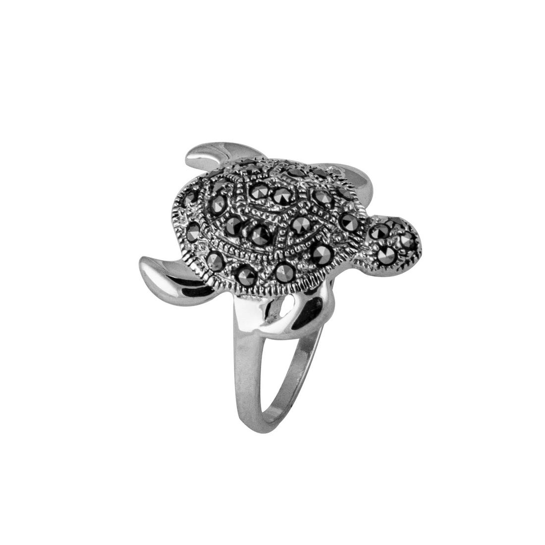 Sterling Silver Marcasite Turtle Ring-SZ 8: • Genuine marcasite• Marcasite set on a turtle design• Measurement: 20mm L x 18mm W x 5mm H • Gleaming rhodium over fine sterling silver