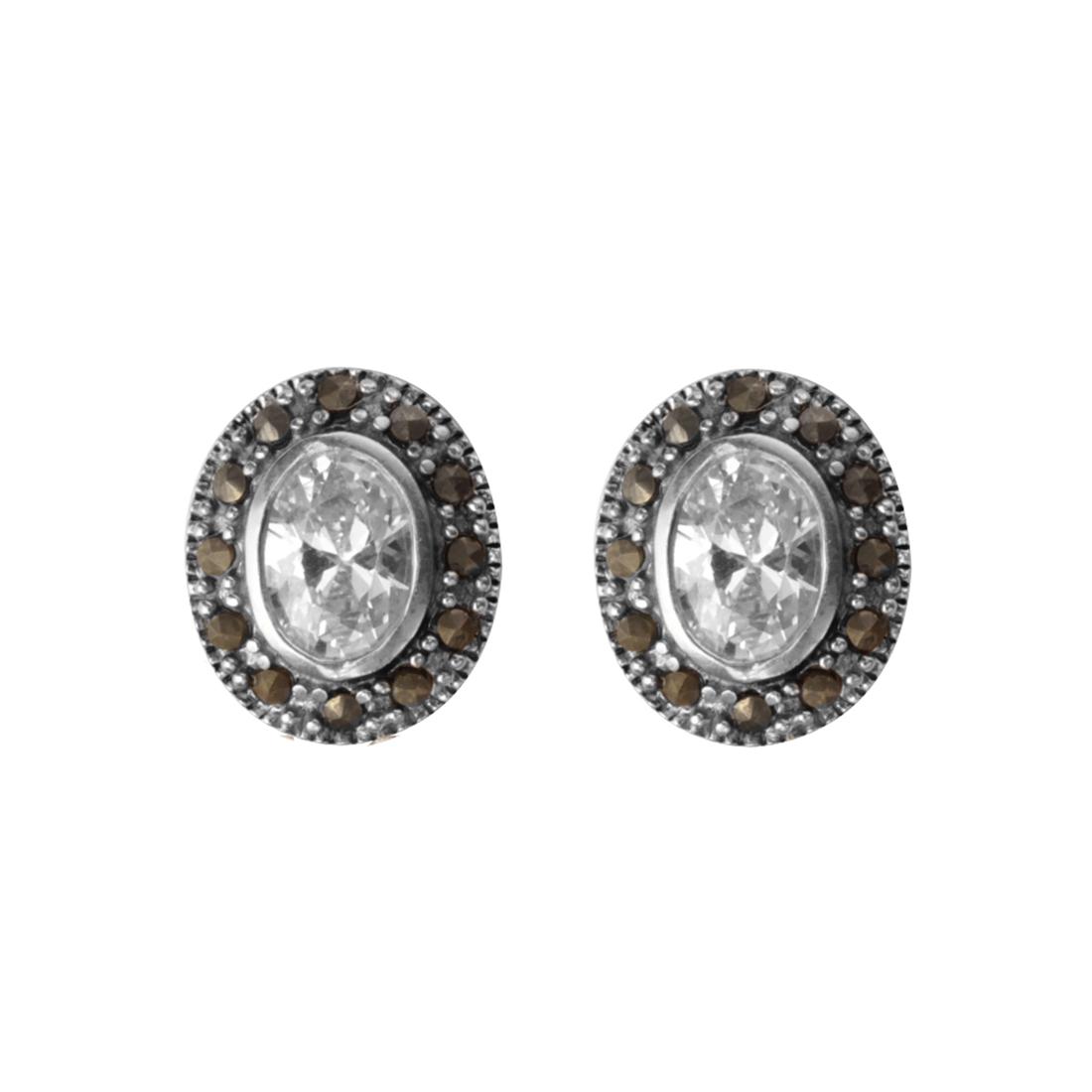 Sterling Silver Marcasite & CZ Stud Earrings (1 of 1)