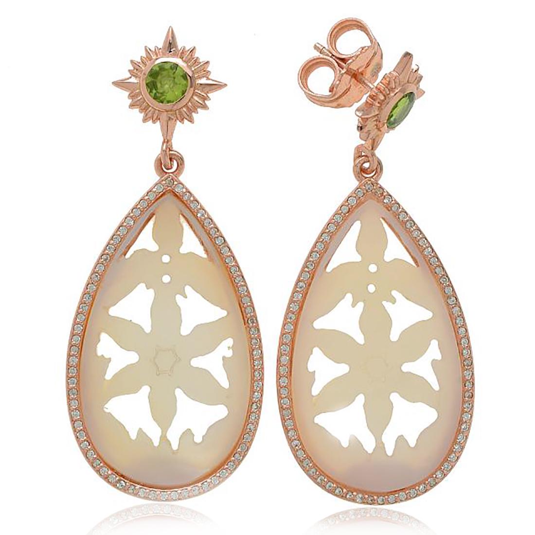 Sterling Silver Mother of Pearl & Peridot Earrings: Sterling Silver Mother of Pearl&Peridot Earrings• Metal: Sterling Silver • Stone: Peridot,CZW,Pink Mother of Pearl • Dimensions: 56.4 mm X 23.5 mm • Total Weight: 11.9 grams