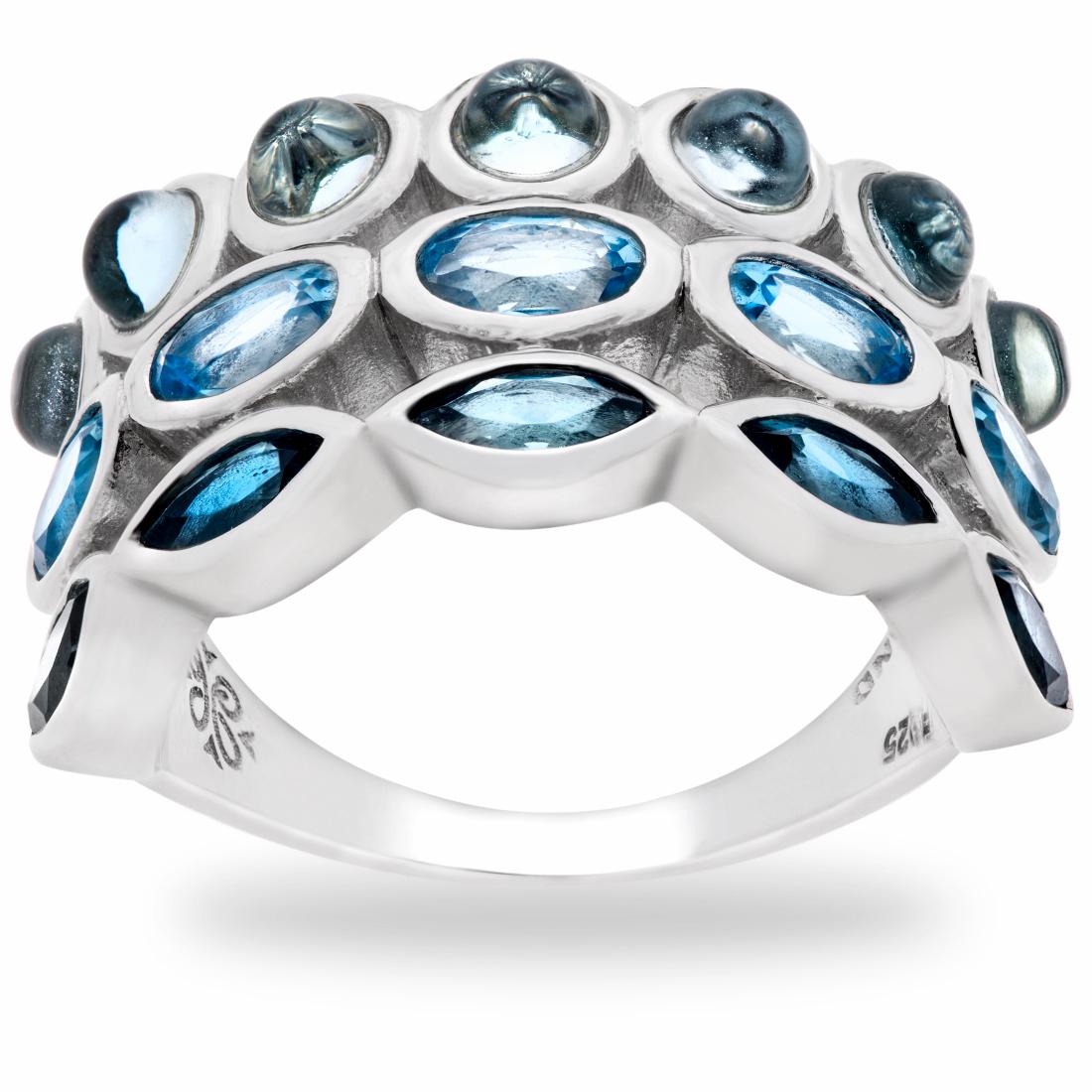 Sterling Silver Blue Topaz Three-Row Band Ring-SZ6 (1 of 2)