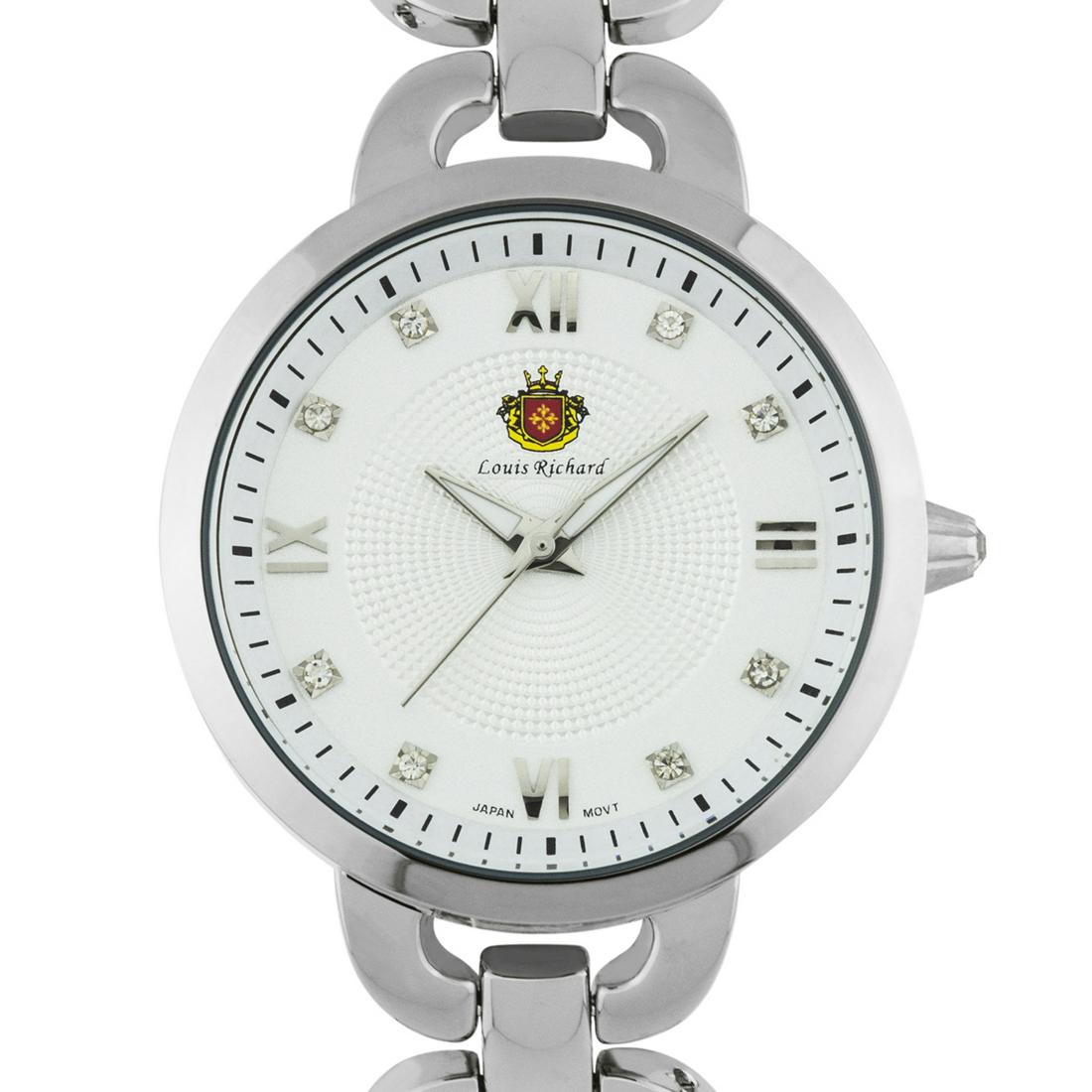 Louis Richard 38mm Case Felina Ladies Watch: With its multi.textured dial design and Czech crystal hour markers, this watch will always be your first choice. The polished link bracelet gives an elegant finish to this wonderful watch! Hands: Lumi