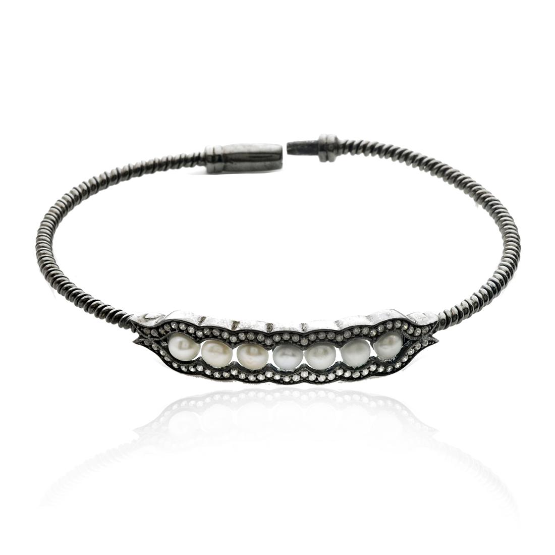 Sterling Silver Black Rhodium Pearl Bangle (1 of 1)