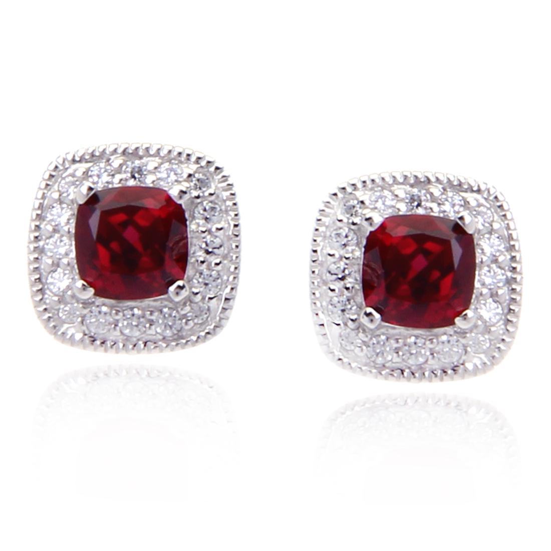 Sterling Silver Red CZ Stud Earrings (1 of 2)