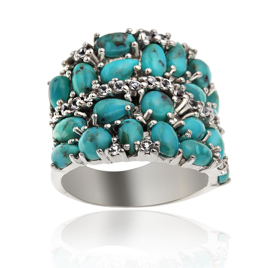 Sterling Silver Turquoise&White Topaz Ring SZ 5 (1 of 2)