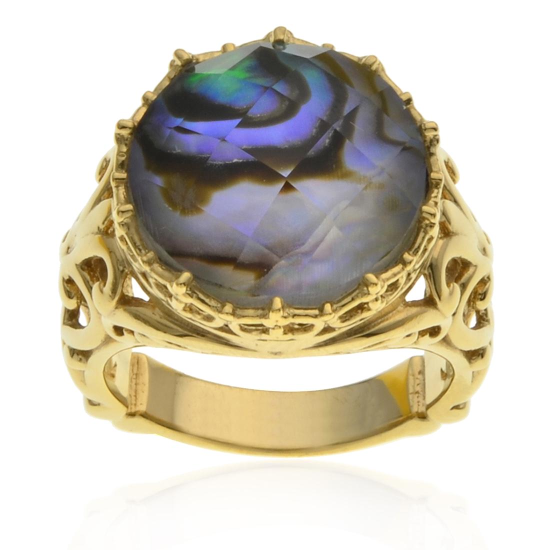 14K Sterling Silver Green Abalone Rings SZ 7.25 (1 of 1)