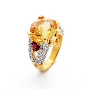 18K Gold over Silver Citrine & Garnet Ring-SZ 6