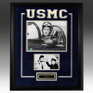 Ted Williams USMC Custom Framed Signed 8x10v GFA: Ted Williams served as a Naval Aviator during World War II and the Korean War. Unlike many other major league players, he did not spend all of his war-time playing on service teams. Williams had been