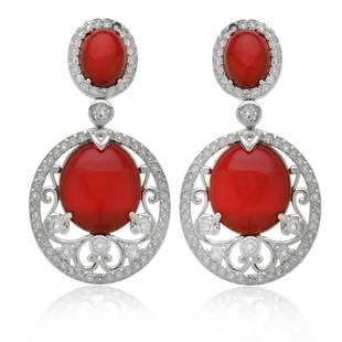 Sterling Silver Canelian & White Topaz Earrings: Sterling Silver Canelian & White Topaz Earrings• Metal: Sterling Silver• Stone: Canelian&White Topaz • Dimensions: 46mmX24.4 mm • Total Weight: 15.8 grams • Backing: