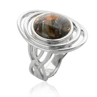 Sterling Silver Bronze Abalone Rings SZ6: Sterling Silver Bronze Abalone Rings SZ6• Metal: Sterling Silver• Stone: Bronze Abalone • Width: 24.2 mm • Total Weight: 5.9 grams • Finish: Rhodium