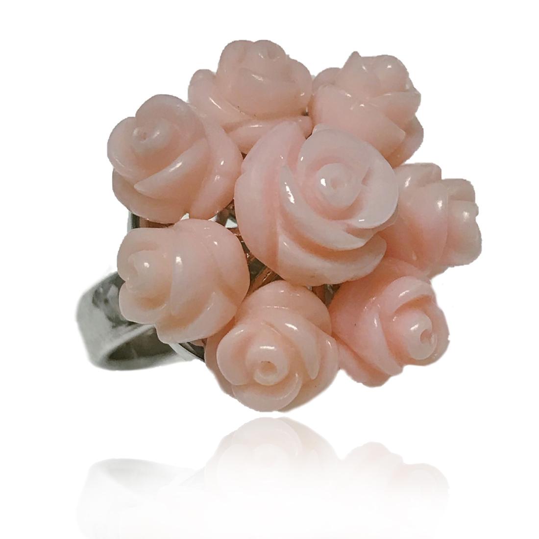Silver Pink Sea Bamboo Coral Rose Ring SZ 9 (1 of 1)