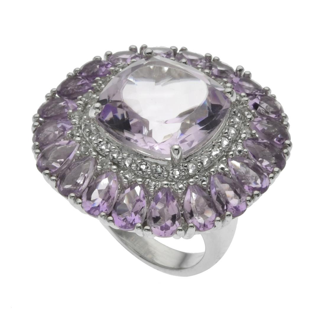 Silver 18.94ct Pink Amethyst Flower Ring-SZ 7 (1 of 1)