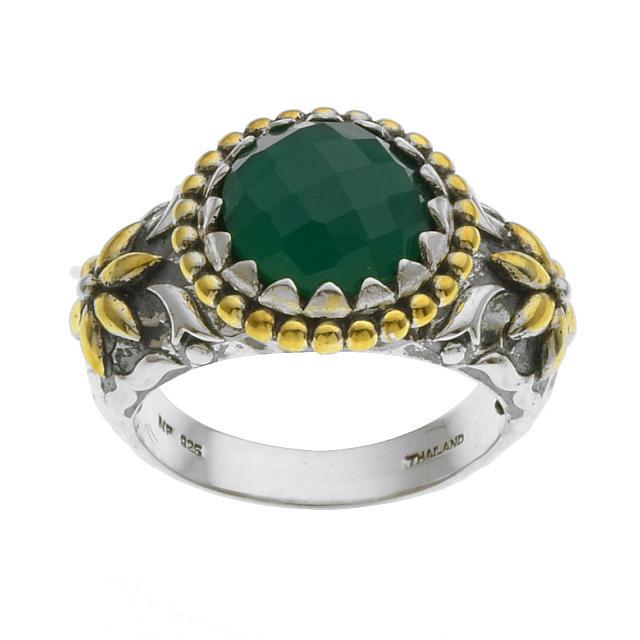 Silver Green Agate Hammered Flower Ring-SZ 6 (1 of 2)