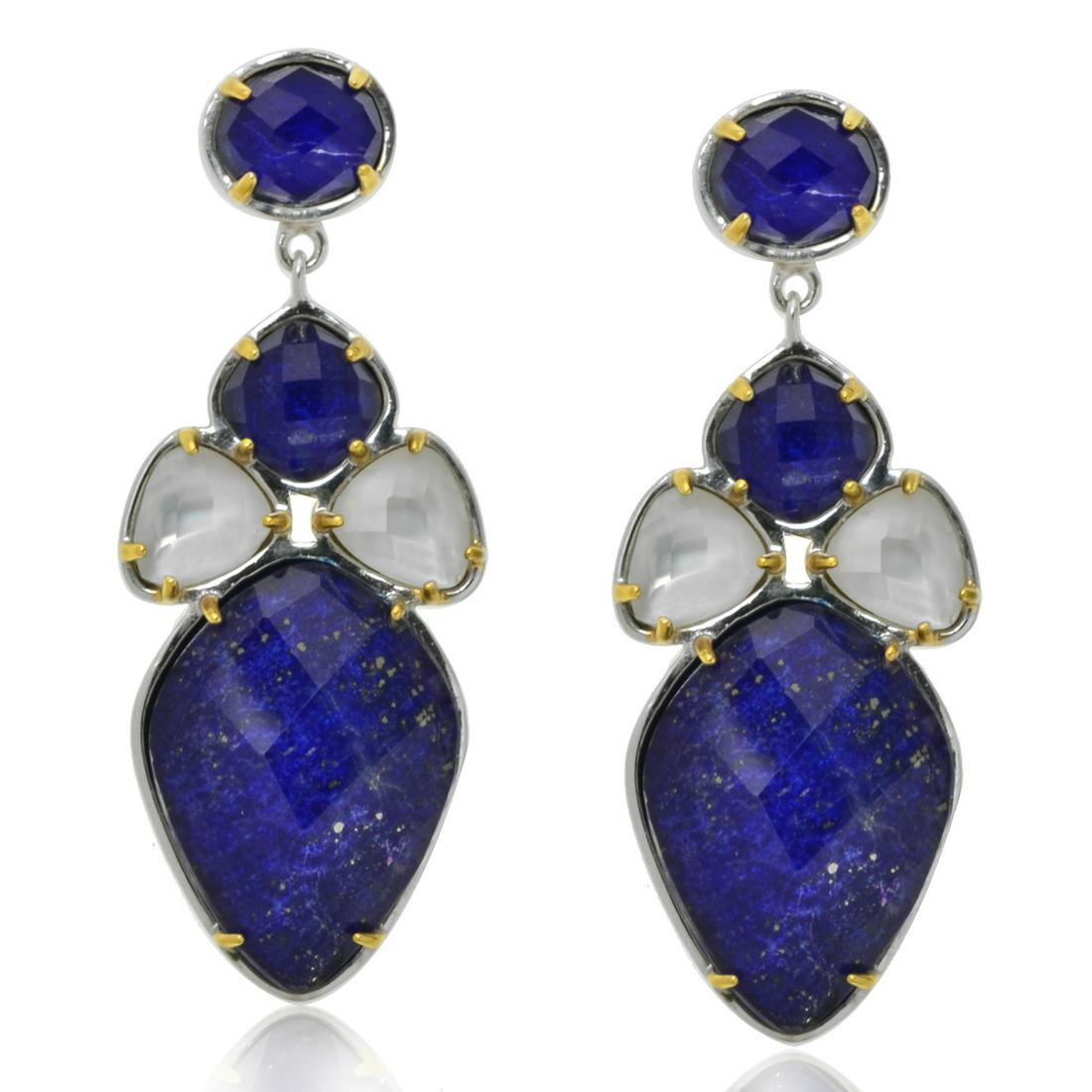 2Tone Sterling Silver Lapis & White MOP Earrings (1 of 2)
