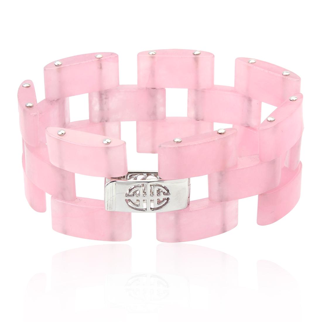 Sterling Silver Pink Jade Link Bracelet 7.5" (1 of 2)