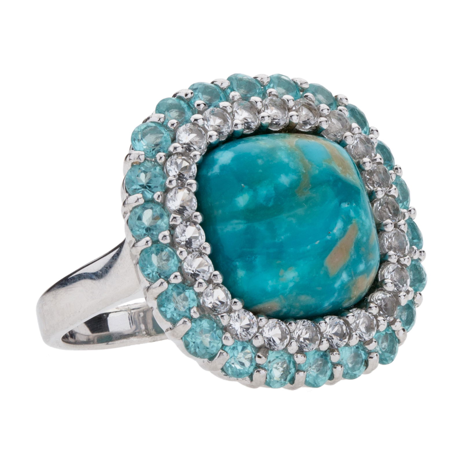 Silver Turquoise, Topaz & Apatite Halo Ring-SZ 5 (1 of 3)