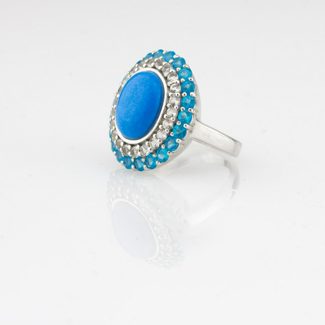 Silver Ceruleite & Neon Apatite Halo Ring-SZ 6 (1 of 2)