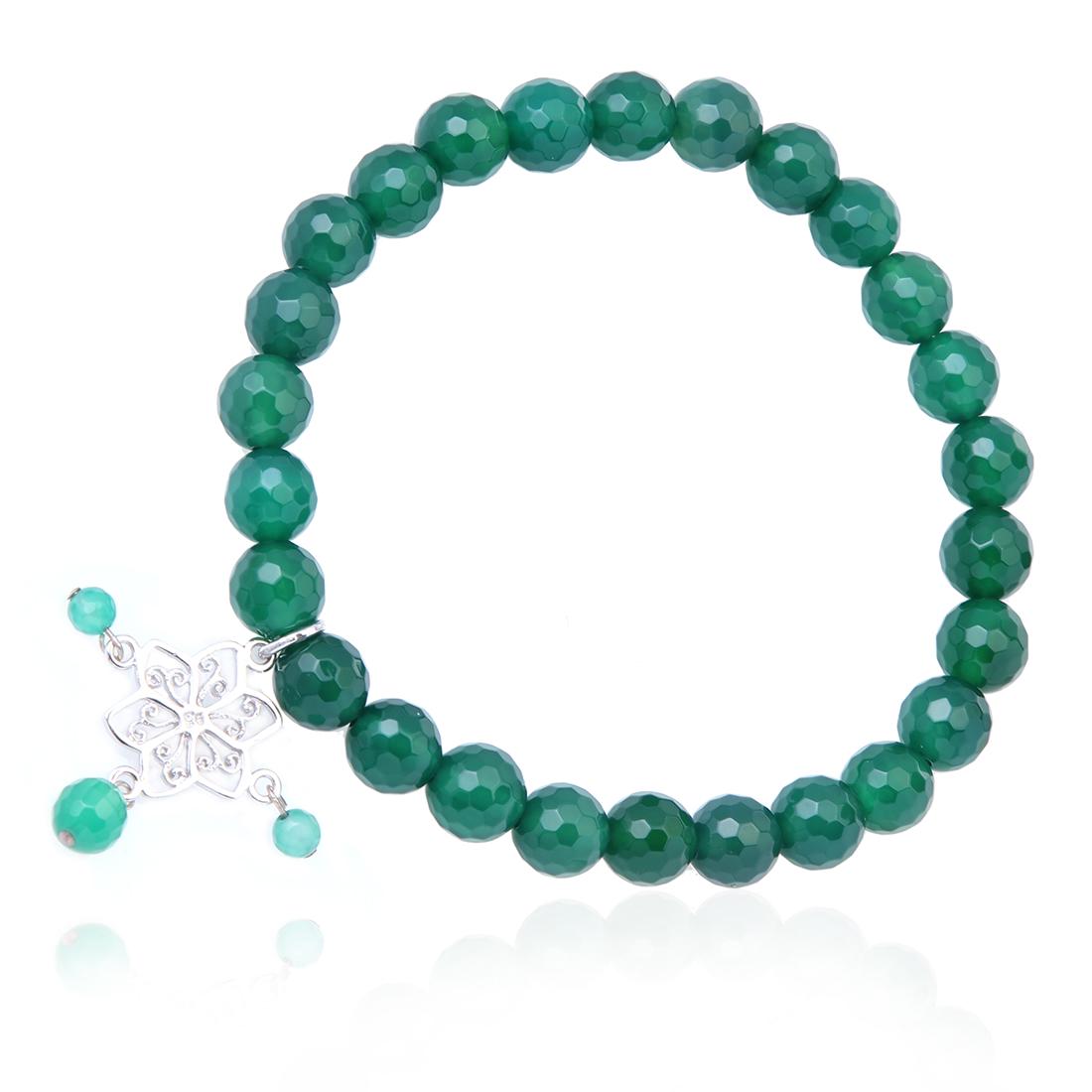 Faceted Green Agate Stretch Bracelet with Charm (1 of 2)