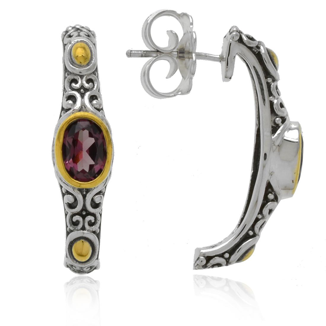 Two Tone Rhodolite Garnet J Hoop Earrings (1 of 1)