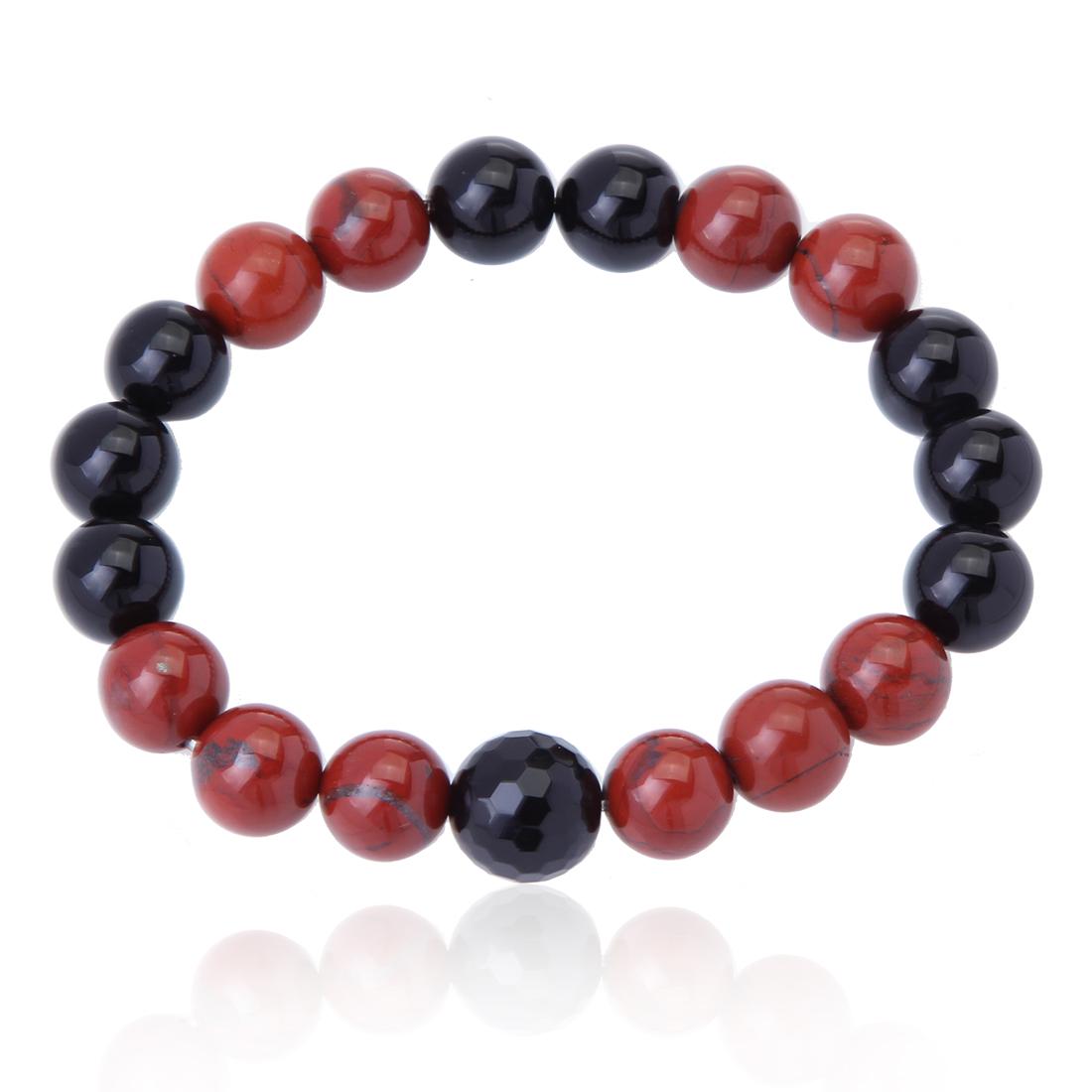 12mm Red Jasper & Black Agate Stretch Bracelet (1 of 2)