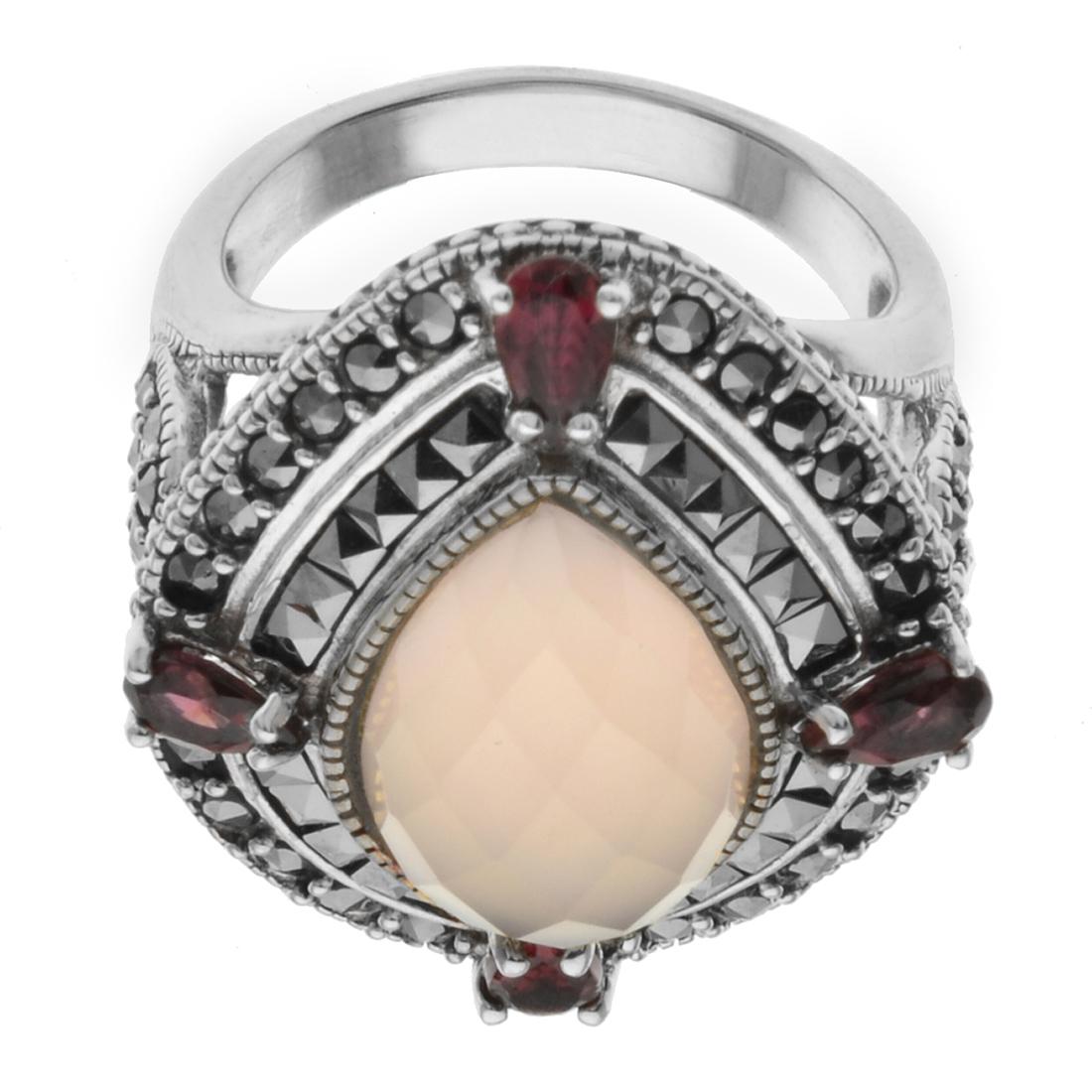 Sterling Silver Pink Chalcedony & Garnet Ring SZ 7 (1 of 2)