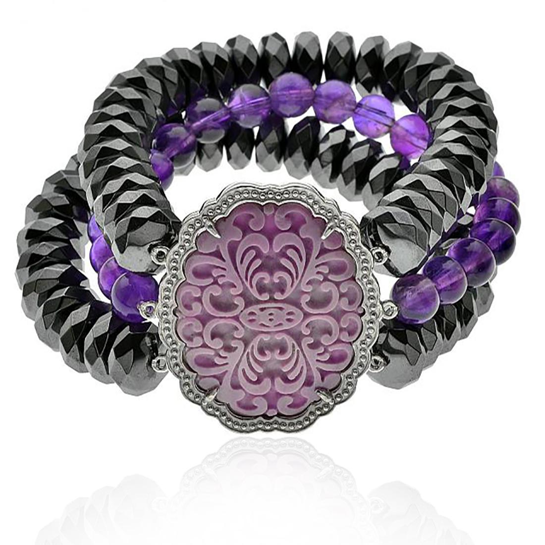 Sterling Carved Phosphosiderite /Amethyst Bracelet (1 of 2)