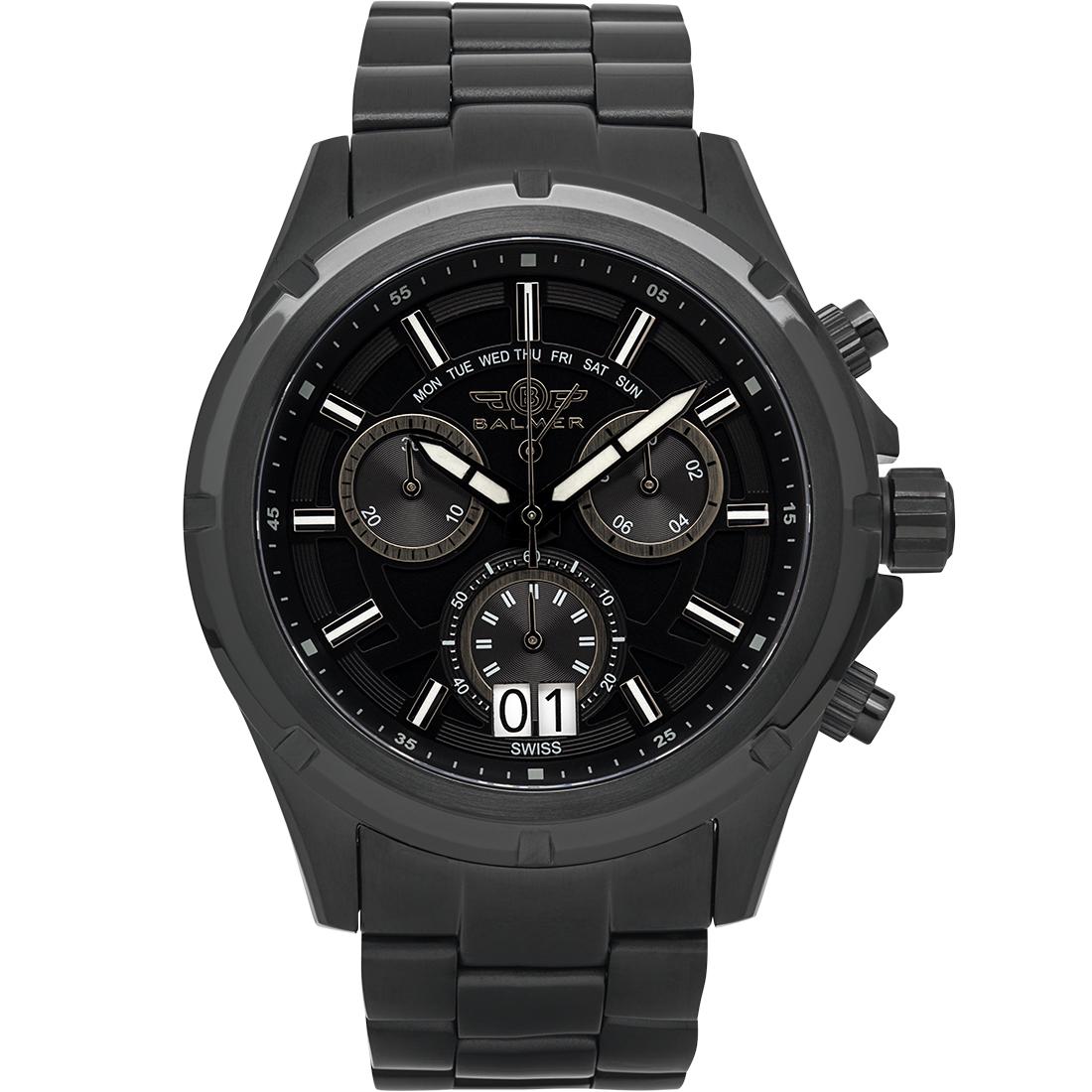 Balmer Wraith Men's Swiss Chronograph Watch: Balmer Wraith Men's Swiss Chronograph Watch - Black Bracelet, Black Case, Black Dial, Gun Metal Indexes, White Superluminova. Wraith is the result of the relentless desire to craft greatness in a watc